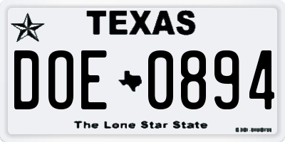 TX license plate DOE0894