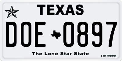 TX license plate DOE0897