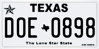 TX license plate DOE0898