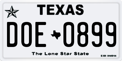 TX license plate DOE0899