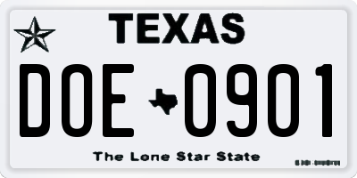 TX license plate DOE0901