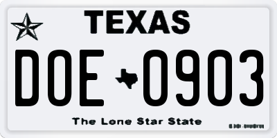 TX license plate DOE0903