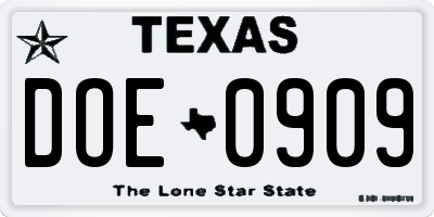 TX license plate DOE0909