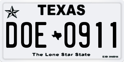 TX license plate DOE0911