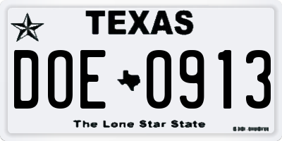 TX license plate DOE0913