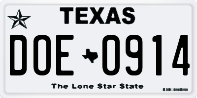 TX license plate DOE0914
