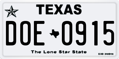 TX license plate DOE0915