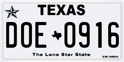 TX license plate DOE0916