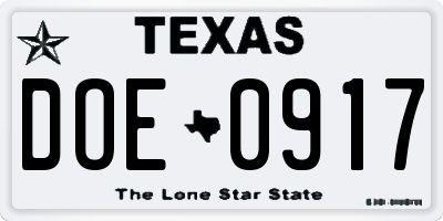 TX license plate DOE0917