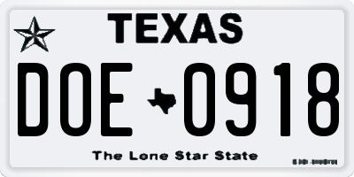 TX license plate DOE0918