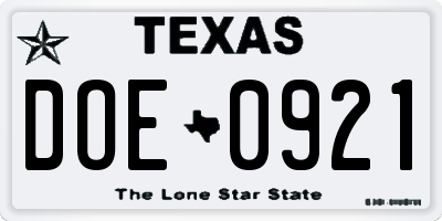 TX license plate DOE0921