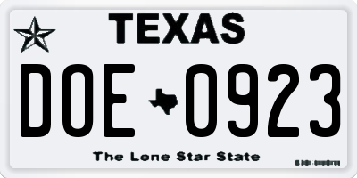 TX license plate DOE0923