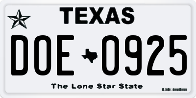 TX license plate DOE0925