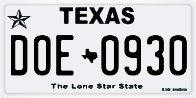 TX license plate DOE0930