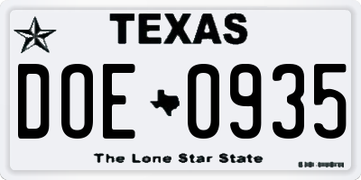 TX license plate DOE0935