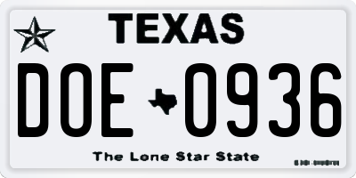 TX license plate DOE0936