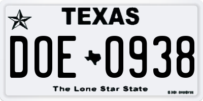 TX license plate DOE0938
