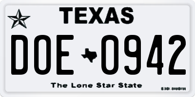 TX license plate DOE0942