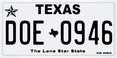 TX license plate DOE0946