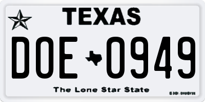 TX license plate DOE0949