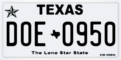 TX license plate DOE0950