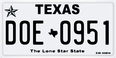 TX license plate DOE0951