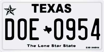 TX license plate DOE0954