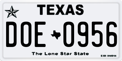 TX license plate DOE0956