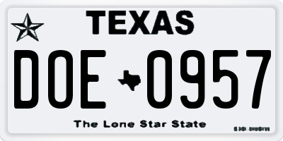 TX license plate DOE0957
