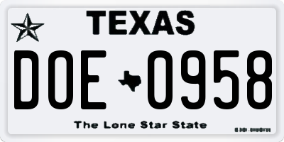 TX license plate DOE0958