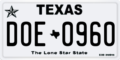 TX license plate DOE0960