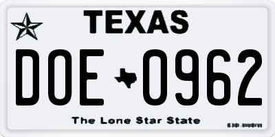 TX license plate DOE0962