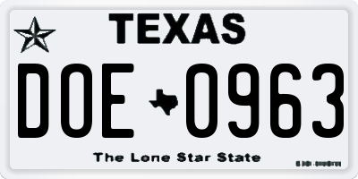TX license plate DOE0963