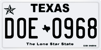 TX license plate DOE0968