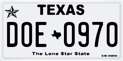 TX license plate DOE0970