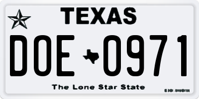 TX license plate DOE0971