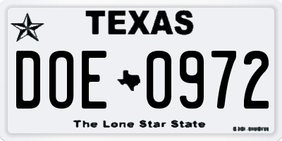 TX license plate DOE0972