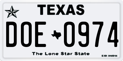 TX license plate DOE0974