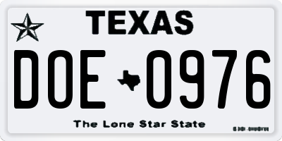 TX license plate DOE0976