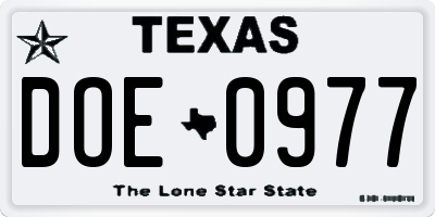 TX license plate DOE0977