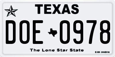 TX license plate DOE0978
