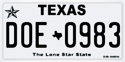 TX license plate DOE0983