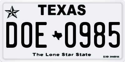 TX license plate DOE0985