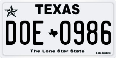 TX license plate DOE0986