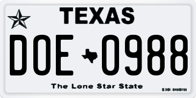 TX license plate DOE0988