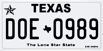 TX license plate DOE0989