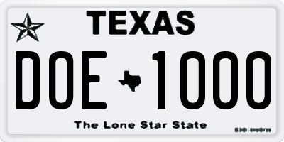 TX license plate DOE1000