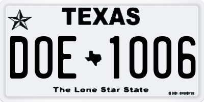 TX license plate DOE1006