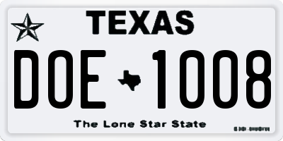 TX license plate DOE1008
