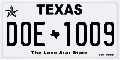 TX license plate DOE1009